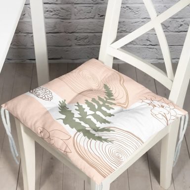 Pastel Renkli Yaprak Motifli Dijital Baskılı Modern Pofidik Sandalye Minderi