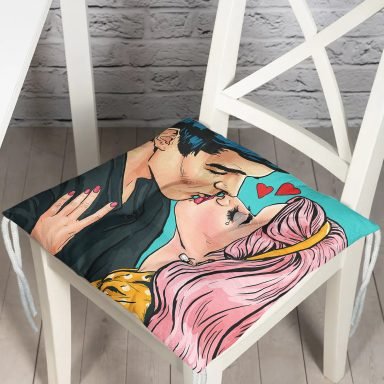 Pop Art Resimli Dijital Baskılı Pofidik Kare Sandalye Minderi