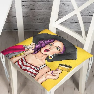 Pop Art Resimli Dijital Baskılı Pofidik Kare Sandalye Minderi