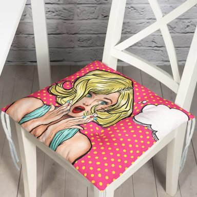 Pop Art Resimli Dijital Baskılı Pofidik Kare Sandalye Minderi