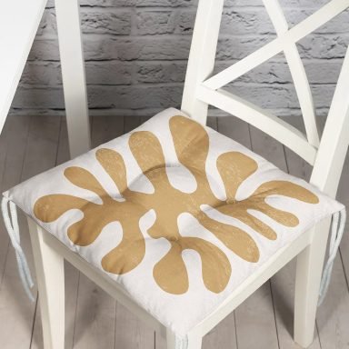 Renkli Zemin Üzerinde Onedraw Çizimli Yaprak Motifli Dijital Baskılı Modern Pofidik Sandalye Minderi