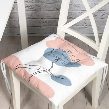Beyaz Zeminde Onedraw Çizimli Gül Motifli Dijital Baskılı Modern Pofidik Sandalye Minderi