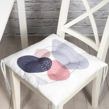 Beyaz Zeminde Renkli Oval Desenli Dijital Baskılı Modern Pofidik Sandalye Minderi