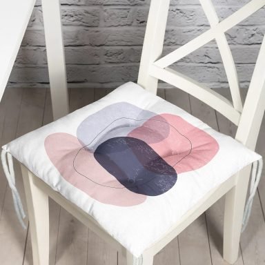 Beyaz Zeminde Renkli Oval Desenli Dijital Baskılı Modern Pofidik Sandalye Minderi