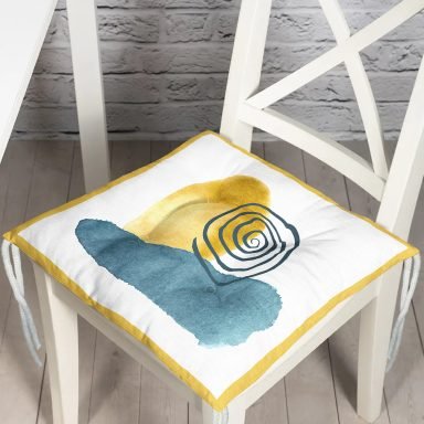 Beyaz Zeminde Onedraw Çizimli Renkli Oval Obje Dijital Baskılı Modern Pofidik Sandalye Minderi