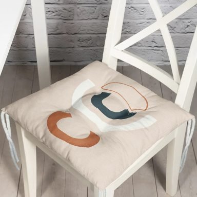 Renkli Zeminli One Draw Çizimli Geometrik Desen Dijital Baskılı Modern Pofidik Sandalye Minderi