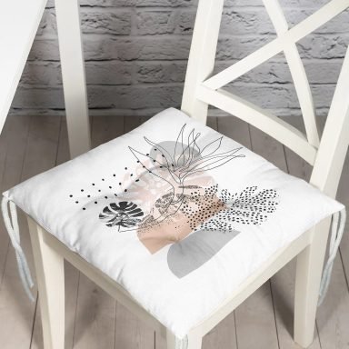 Pastel Renkli Onedraw Çizimli Geometrik Desenli Dijital Baskılı Modern Pofidik Sandalye Minderi