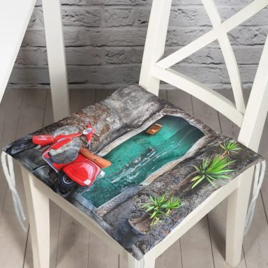 Motosiklet Desenli Dijital Baskılı Modern Pofidik Sandalye Minderi