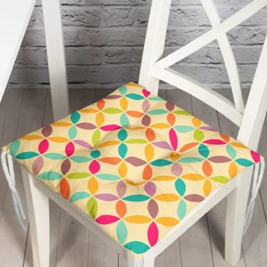 Rengarenk Geometrik Dairesel Motifli Dijital Baskılı Modern Pofidik Sandalye Minderi