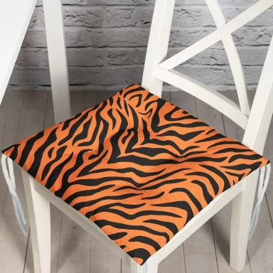 Renkli Zemin Üzerinde Siyah Zebra Motifli Dijital Baskılı Modern Pofidik Sandalye Minderi