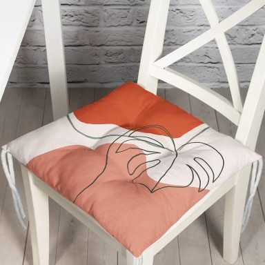 Pastel Zemin Üzerinde Yaprak Desenli Dijital Baskılı Modern Pofidik Sandalye Minderi