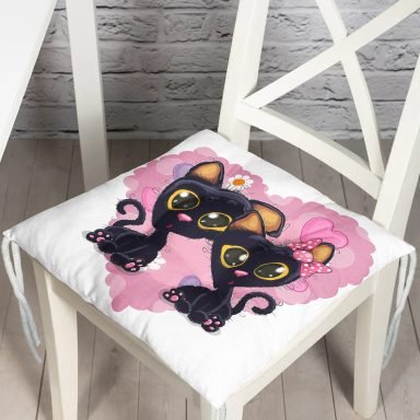 Modern Kedi Desen Dijital Baskılı Pofidik Sandalye Minderi