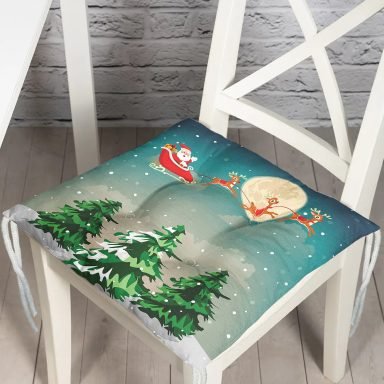 Christmas Temalı Dijital Baskılı Pofidik Sandalye Minderi