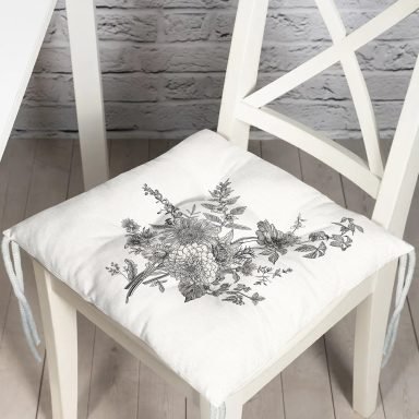 Pastel Zemin Üzerinde Çiçek Desenli Dijital Baskılı Modern Pofidik Sandalye Minderi