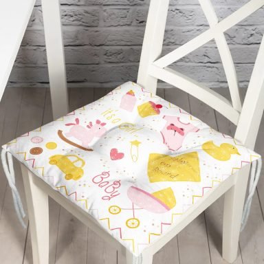 Oyuncak Bebek Arabası Motifli Dijital Baskılı Modern Pofidik Sandalye Minderi