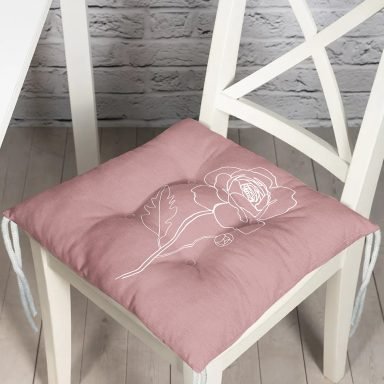 Pastel Zemin Üzerinde Beyaz Çiçek Desenli Dijital Baskılı Modern Pofidik Sandalye Minderi