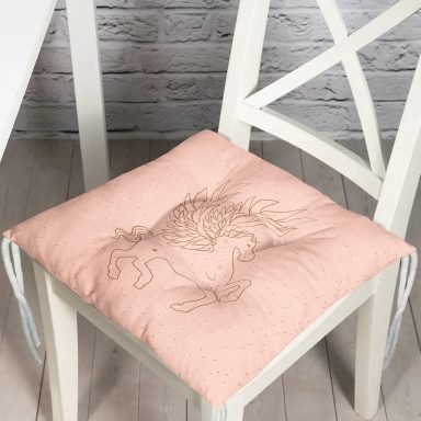 Pastel Zemin Üzerinde Unicorn Desenli Dijital Baskılı Modern Pofidik Sandalye Minderi