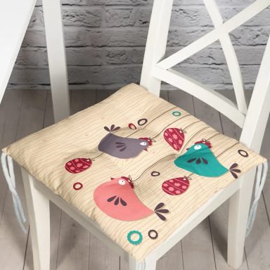 Modern Kuş Desenli Dijital Baskılı Pofidik Sandalye Minderi