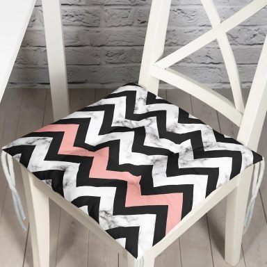Mermer Zeminli Renkli Geometrik Zikzak Desenli Dijital Baskılı Modern Pofidik Sandalye Minderi
