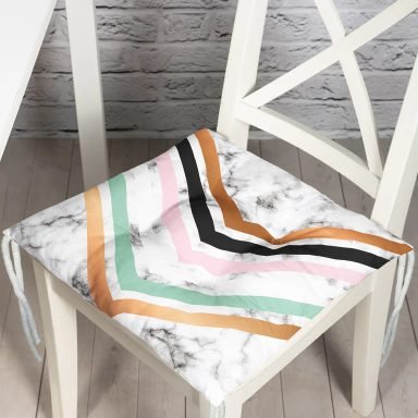 Renkli Geometrik Desenli Mermer Motifli Dijital Baskılı Modern Pofidik Sandalye Minderi