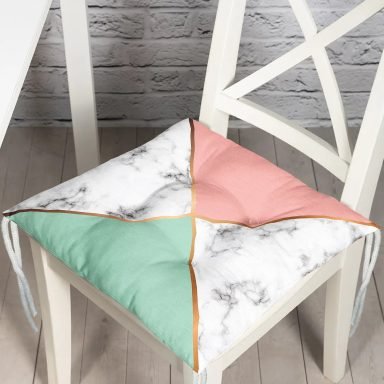 Renkli Geometrik Desenli Mermer Motifli Dijital Baskılı Modern Pofidik Sandalye Minderi