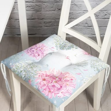 Pastel Zeminli Renkli Ortanca Çiçek Dijital Baskılı Modern Pofidik Sandalye Minderi