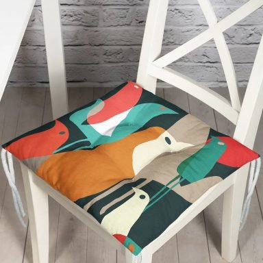 Soyut Kuş Desenli Özel Tasarım Dijital Baskılı Modern Pofidik Sandalye Minderi