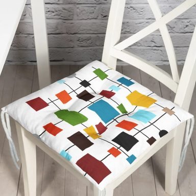 Geometrik Desenli Özel Tasarım Dijital Baskılı Modern Pofidik Sandalye Minderi