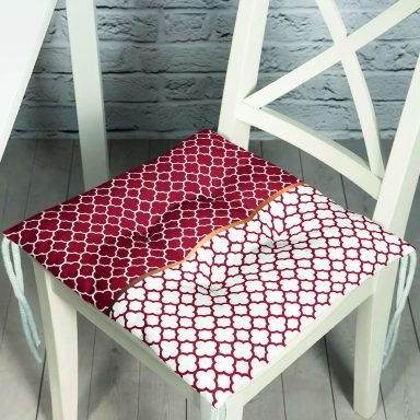 Bordo & Beyaz Ogea Desenli Dijital Baskılı Modern Pofidik Sandalye Minderi