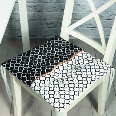 Siyah & Beyaz Ogea Desenli Dijital Baskılı Modern Pofidik Sandalye Minderi