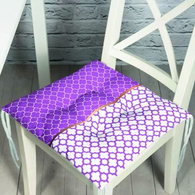 Mor & Beyaz Ogea Desenli Dijital Baskılı Modern Pofidik Sandalye Minderi