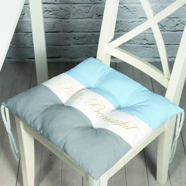 Hello Beautiful Mavi & Gri Dijital Baskılı Modern Pofidik Sandalye Minderi