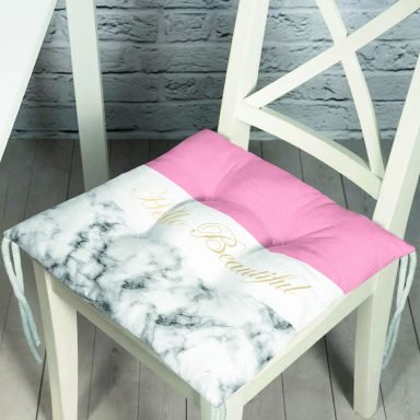 Hello Beautiful Pembe & Mermer Dijital Baskılı Modern Pofidik Sandalye Minderi