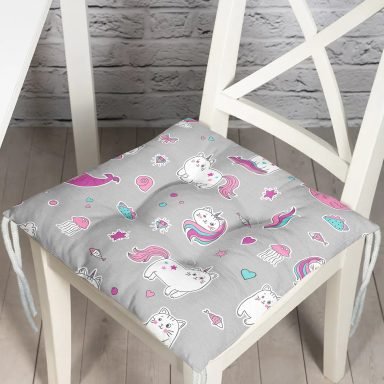 Sevimli Unicorn Motifli Dijital Baskılı Modern Pofidik Sandalye Minderi