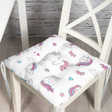 Sevimli Unicorn Figürlü Dijital Baskılı Özel Tasarım Modern Pofidik Sandalye Minderi