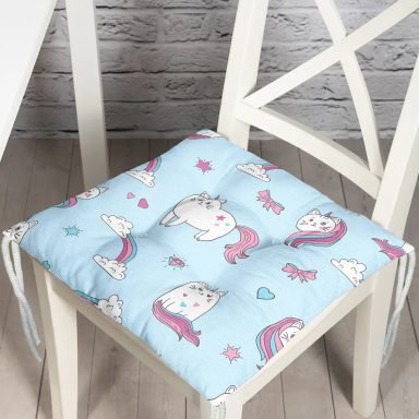 Sevimli Unicorn Temalı Dijital Baskılı Modern Pofidik Sandalye Minderi