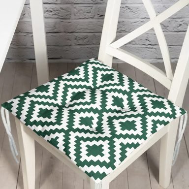 Yeşil Geometrik Çizimli Dijital Baskılı Modern Pofidik Sandalye Minderi