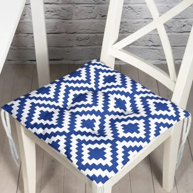 Lacivert Geometrik Çizimli Dijital Baskılı Modern Pofidik Sandalye Minderi
