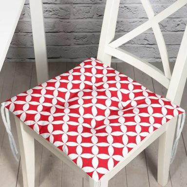 Kırmızı Geometrik Çizimli Dijital Baskılı Modern Pofidik Sandalye Minderi