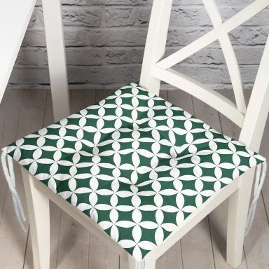 Yeşil Geometrik Çizimli Dijital Baskılı Modern Pofidik Sandalye Minderi