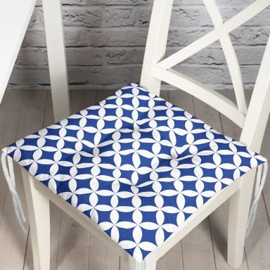 Lacivert Geometrik Çizimli Dijital Baskılı Modern Pofidik Sandalye Minderi