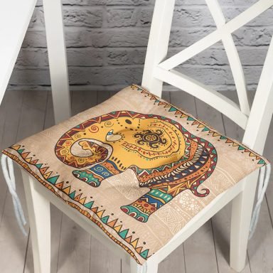 Etnik Figürlü Fil Desenli Dijital Baskılı Modern Pofidik Sandalye Minderi