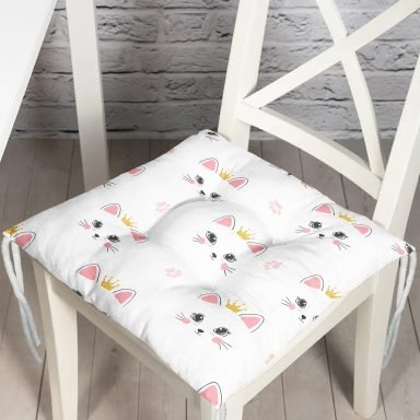 Prenses Kedi Motifli Dijital Baskılı Özel Tasarım Modern Pofidik Sandalye Minderi