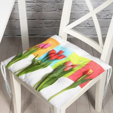 Lale Desenli Dijital Baskılı Modern Pofidik Sandalye Minderi