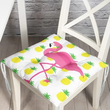 Ananaslar ve Flamingo Tasarımlı Dijital Baskılı Modern Pofidik Sandalye Minderi
