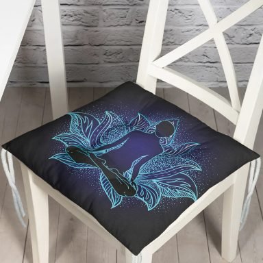Mavi Neon Motifli Yoga Desenli Özel Tasarım Pofidik Sandalye Minderi