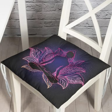 Pembe Neon Motifli Uzak Doğu Yoga Desenli Pofidik Sandalye Minderi