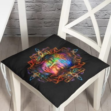 Siyah Zeminde Neon Buda Dekoratif Pofidik Sandalye Minderi