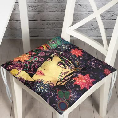 Rengarenk Çiçekli Beautiful Girl Dekoratif Pofidik Sandalye Minderi