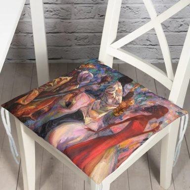 Yağlı Boya Çizimli Kadın Motifli Modern Pofidik Sandalye Minderi